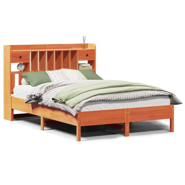 vidaXL Posteľ s knižnicou bez matraca vosková 140x190 cm borovica – Obrázok 2