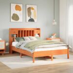 vidaXL Posteľ s knižnicou bez matraca vosková 140x190 cm borovica