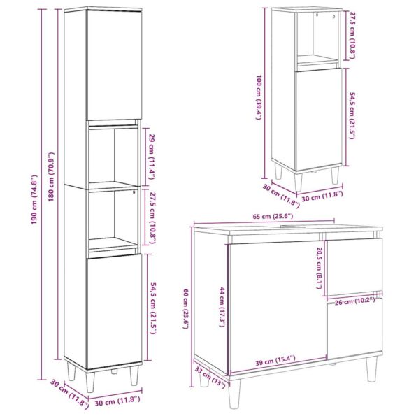 vidaXL 3-dielna sada kúpeľňového nábytku betónová kompozitné drevo – Obrázok 11