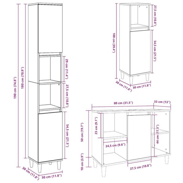 vidaXL 3-dielna sada kúpeľňového nábytku betónová kompozitné drevo – Obrázok 11