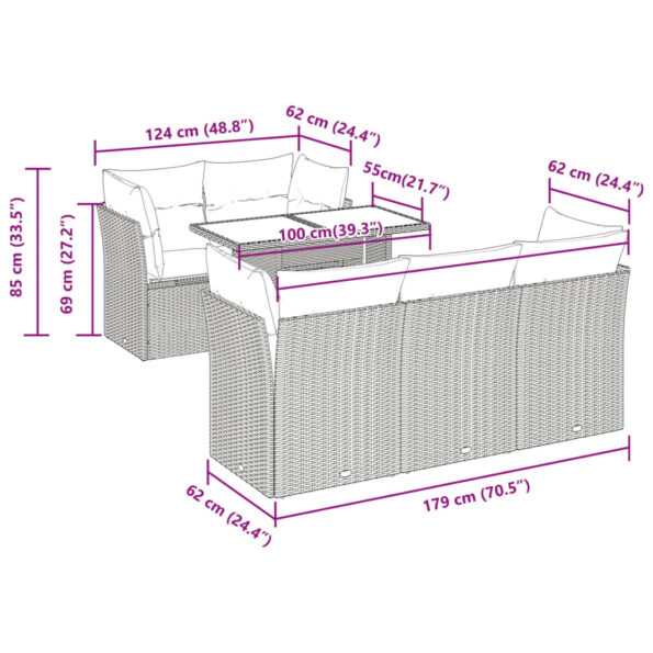 vidaXL 6-dielna záhradná sedacia súprava s podložkami polyratan sivá – Obrázok 11