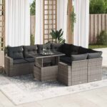 vidaXL 9-dielna záhradná súprava pohoviek s vankúšmi sivá polyratanová