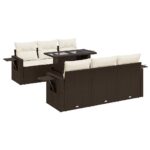 vidaXL 7-dielna záhradná súprava pohoviek s vankúšmi hnedá polyratan – Obrázok 2