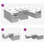 vidaXL 10-dielna záhradná sedacia súprava s vankúšmi polyratan čierna – Obrázok 12