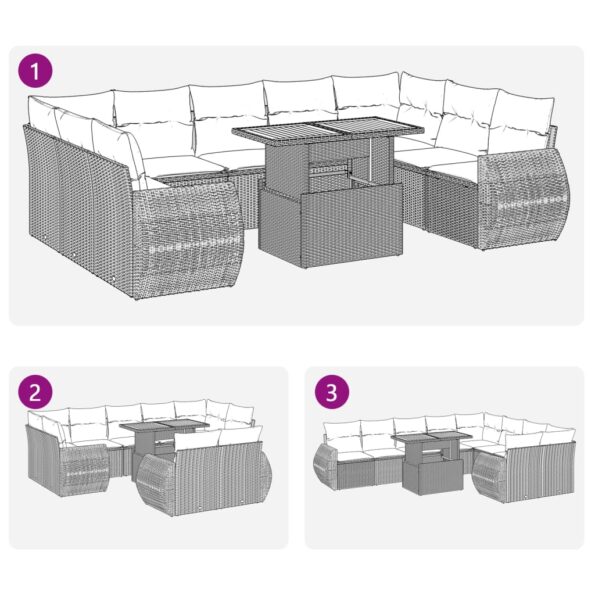 vidaXL 10-dielna záhradná sedacia súprava s vankúšmi polyratan čierna – Obrázok 11