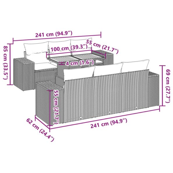 vidaXL 7-dielna záhradná súprava pohoviek s vankúšmi čierna polyratan – Obrázok 12