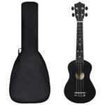 vidaXL Sopránové ukulele s taškou pre deti čierne 23"