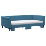vidaXL Rozkladacia denná posteľ s matracmi modrá 100x200 cm zamat – Obrázok 3