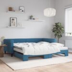 vidaXL Rozkladacia denná posteľ s matracmi modrá 100x200 cm zamat