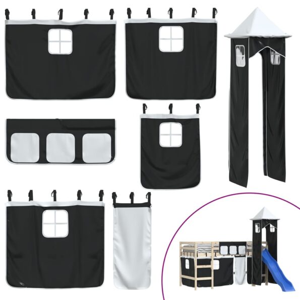 vidaXL Závesy pre poschodovú posteľ s vežou bielo-čierne polyester – Obrázok 2