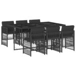 vidaXL 7-dielna záhradná jedálenská súprava a vankúše čierna polyratan – Obrázok 2