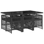 vidaXL 7-dielna záhradná jedálenská súprava a vankúše čierna polyratan – Obrázok 3