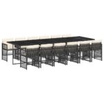 vidaXL 13-dielna záhr. jedálenská súprava s vankúšmi čierna polyratan – Obrázok 2