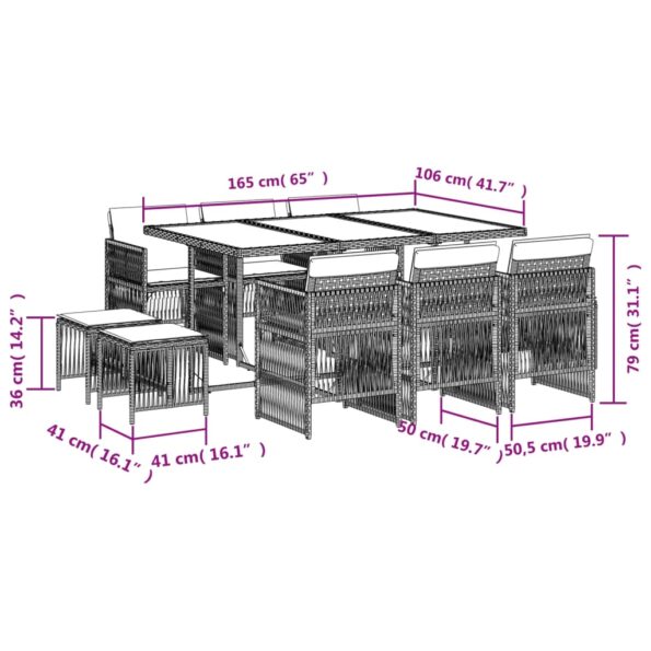 VXL8721012294288_g_en_hd_4.jpg vidaXL 11-dielna záhradná jedálenská súprava vankúše béžová polyratan – Obrázok 6