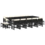 vidaXL 15-dielna záhr. jedálenská súprava s vankúšmi čierna polyratan – Obrázok 2