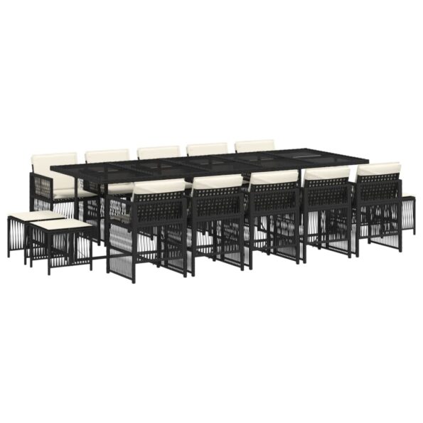 vidaXL 15-dielna záhr. jedálenská súprava s vankúšmi čierna polyratan – Obrázok 2