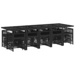 vidaXL 15-dielna záhr. jedálenská súprava s vankúšmi čierna polyratan – Obrázok 3