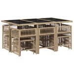 vidaXL 11-dielna záhradná jedálenská súprava vankúše béžová polyratan – Obrázok 3