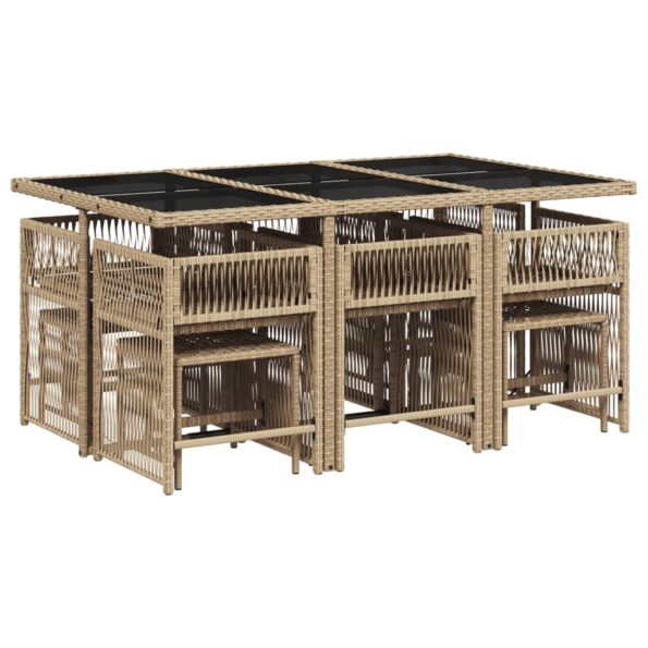 vidaXL 11-dielna záhradná jedálenská súprava vankúše béžová polyratan – Obrázok 3