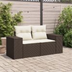 vidaXL Záhradná pohovka s vankúšmi 2-miestna hnedá polyratan – Obrázok 3