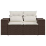 vidaXL Záhradná pohovka s vankúšmi 2-miestna hnedá polyratan – Obrázok 4