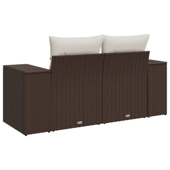 vidaXL Záhradná pohovka s vankúšmi 2-miestna hnedá polyratan – Obrázok 6