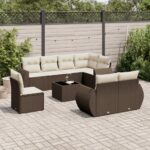 vidaXL 9-dielna záhradná sedacia súprava a vankúše hnedá polyratan