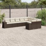vidaXL 9-dielna záhradná sedacia súprava a vankúše hnedá polyratan