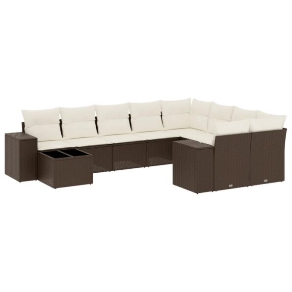 vidaXL 10-dielna záhradná sedacia súprava a vankúše hnedá polyratan – Obrázok 2