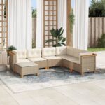 vidaXL 7-dielna záhradná sedacia súprava a vankúše béžová polyratan