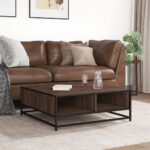 vidaXL Konferenčný stolík hnedý dub 80x80x45 cm kompozitné drevo a kov – Obrázok 3