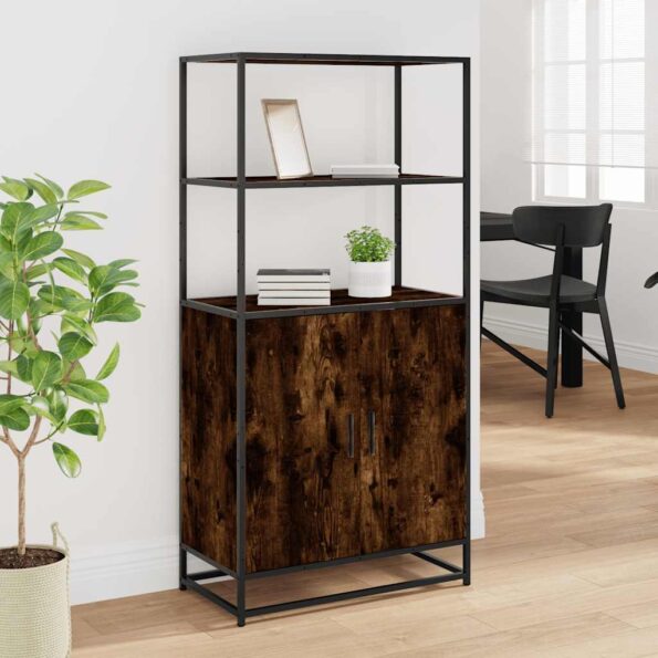 vidaXL Vysoká skrinka dymový dub 68x35x139 cm kompozitné drevo+kov – Obrázok 3