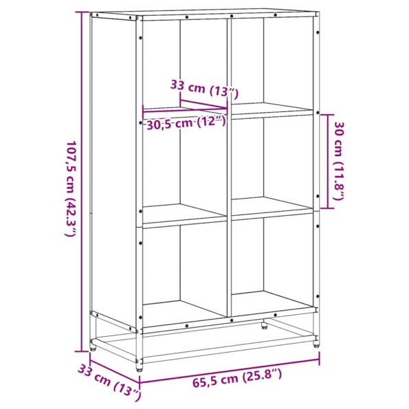 vidaXL Knižnica čierna 65,5x33x107,5 cm kompozitné drevo – Obrázok 9