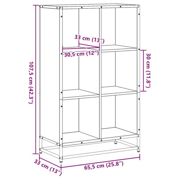 vidaXL Knižnica dymový dub 65,5x33x107,5 cm kompozitné drevo – Obrázok 9