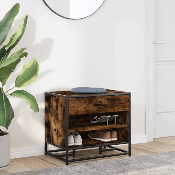 vidaXL Lavica na topánky dymový dub 60x40x53,5 cm kompozitné drevo+kov – Obrázok 3