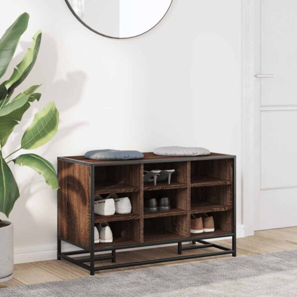 vidaXL Lavica na topánky hnedý dub 84x40x53,5 cm kompozitné drevo+kov – Obrázok 3