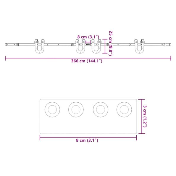 vidaXL Kovanie na posuvné dvere čierne 183 cm oceľové – Obrázok 12