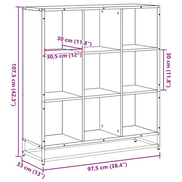 vidaXL Knižnica, čierna 97,5x33x107,5 cm, kompozitné drevo a kov – Obrázok 9