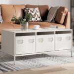 vidaXL Konferenčný stolík biely 101,5x50x43,5 cm oceľ