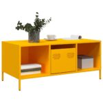 vidaXL Konferenčný stolík horčicovožltý 101,5x50x43,5 cm oceľ – Obrázok 3