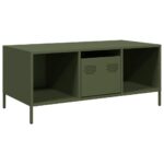 vidaXL Konferenčný stolík olivovozelený 101,5x50x43,5 cm oceľ – Obrázok 2