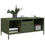 vidaXL Konferenčný stolík olivovozelený 101,5x50x43,5 cm oceľ – Obrázok 3