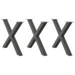 vidaXL Nohy k jedálenskému stolu v tvare X, 3 ks, antracitové, 90 x (72-73) cm, oceľ