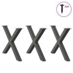 vidaXL Nohy k jedálenskému stolu v tvare X, 3 ks, antracitové, 90 x (72-73) cm, oceľ – Obrázok 3