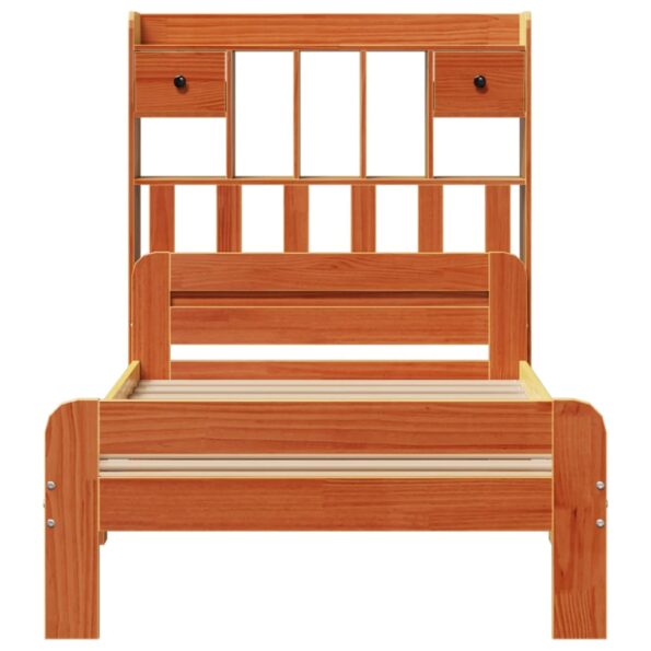 vidaXL Posteľ s knižnicou bez matraca vosková 75x190 cm borovica – Obrázok 4