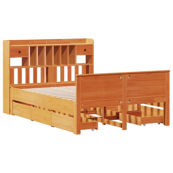 vidaXL Posteľ s knižnicou bez matraca vosková 150x200 cm borovica – Obrázok 3