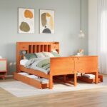 vidaXL Posteľ s knižnicou bez matraca vosková 150x200 cm borovica