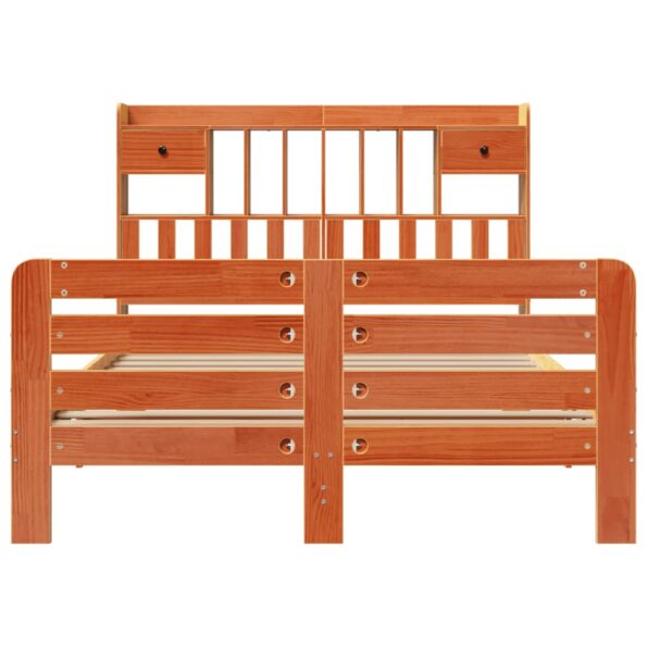 vidaXL Posteľ s knižnicou bez matraca vosková 140x190 cm borovica – Obrázok 4