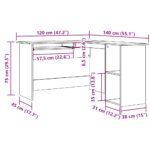 vidaXL Rohový stôl staré drevo 120x140x75 cm kompozitné drevo – Obrázok 10