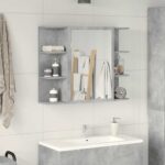 vidaXL Skrinka so zrkadlom, betónovo sivá 80x20,5x64 cm, drevotrieska – Obrázok 3